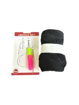 Kit material curso de trança Fio Panamá Preto + agulhas