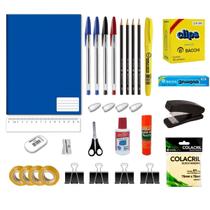 Kit material de escritório com 32 itens, escolha a cor do caderno Grande Kit material de escritório com 32 itens, escolha a cor do caderno Grande