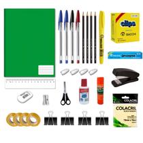 Kit material de escritório com 32 itens, escolha a cor do caderno Grande - bic