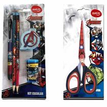 Kit Material Escola Lapis Caneta Apontador Tesoura Avengers