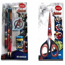 Kit Material Escola Lapis Caneta Apontador Tesoura Avengers