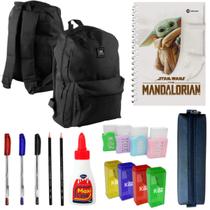 Kit Material Escolar 11 itens Ensino Médio Fundamental Masculino Completo Mochila Estojo Canetas Lápis Cola Borracha