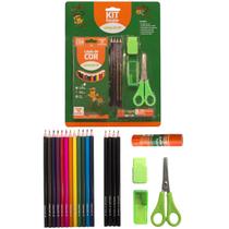 Kit Material Escolar 20 Peças - 12 Lapis de Cor 4 Lapis grafite HB Apontador Tesoura e Borracha - Leo & Leo Menino Menina Volta as aulas Kit Material Escolar 20 Peças - 12 Lapis de Cor 4 Lapis grafite HB Apontador Tesoura e Borracha - Leo & Leo Menino Menina Volta as aulas