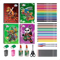 Kit Material Escolar 40 Itens Caderno 10 Materias 200 Folhas Infantil Juvenil Ensino Medio Fundamental