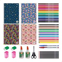 Kit Material Escolar 40 Itens Caderno Tilibra 10 Materias 160 Folhas Infantil Juvenil Ensino Medio Fundamental