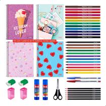 Kit Material Escolar 40 Itens Caderno Tilibra 10 Materias 160 Folhas Infantil Juvenil Ensino Medio Fundamental - Menina Kit Material Escolar 40 Itens Caderno Tilibra 10 Materias 160 Folhas Infantil Juvenil Ensino Medio Fundamental - Menina