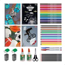 Kit Material Escolar 40 Itens Caderno Tilibra 10 Materias 160 Folhas Infantil Juvenil Ensino Medio Fundamental - Menino