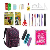 Kit Material Escolar 48 Itens Ensino Médio Fundamental Colegial Faculdade Universidade Completo Unissex Mochila Estojo