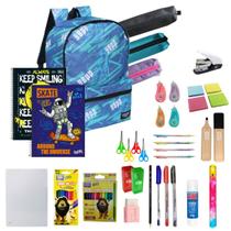 Kit Material Escolar 54 Itens com Mochila Estojo Caderno Aula Colorido Canetas Feminino Masculino Tipo:Masculino Kit Material Escolar 54 Itens com Mochila Estojo Caderno Aula Colorido Canetas Feminino Masculino Tipo:Masculino