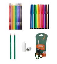 Kit Material Escolar 7 Itens Infantil Juvenil Volta As Aulas Creche Ensino Fundamental Médio Menino Menina Várias Opções