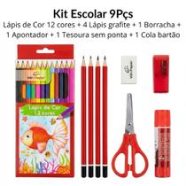 Kit Material Escolar 9 Peças Lápis De Cor Tesoura E Cola Kit Material Escolar 9 Peças Lápis De Cor Tesoura E Cola