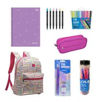 Kit Material Escolar Aluno Colorido 49 Itens com Mochila