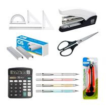 Kit Material Escolar Aluno Escritório com 12 Itens Estudante