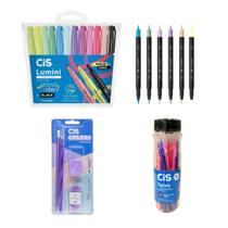 Kit Material Escolar Aluno Marcadores com 46 Itens Estudante Volta as Aulas Caneta Lumini Spiro Dual