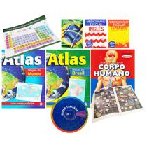 Kit Material Escolar Atlas Minidicionário Tabela Tabuada
