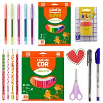 Kit Material Escolar Basico Meninas Volta As Aulas Lapis de cor Apontador Borracha - Leo e Leo Kit Material Escolar Basico Meninas Volta As Aulas Lapis de cor Apontador Borracha - Leo e Leo