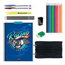 Kit Material Escolar Caderno 10 Matérias Estojo Duplo + Itens Masculino