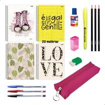 Kit Material Escolar Caderno 20 Matérias Estojo + Itens Essenciais
