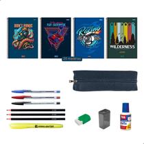 Kit Material Escolar Caderno 20 Matérias Estojo + Itens Essenciais - Menino
