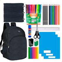 Kit Material Escolar Caderno Brochura Estojo Duplo + Itens Masculino Kit Material Escolar Caderno Brochura Estojo Duplo + Itens Masculino