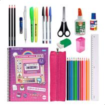 Kit Material Escolar Caderno Estojo Caneta Marcador Lapis Masculino Kit Material Escolar Caderno Estojo Caneta Marcador Lapis Masculino