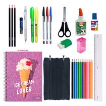 Kit Material Escolar Caderno Estojo Caneta Marcador Lapis Masculino - - Menina