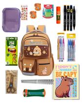 Kit Material Escolar Capivara Completo Personalizado Estojo Lápis Tesoura Borracha Canetinhas Touch Régua Caderno 10 Matérias