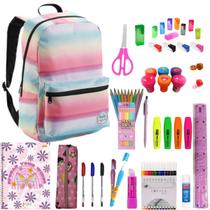 Kit Material Escolar com 37 itens Ensino Médio Colegial Faculdade Universidade Unissex Aluno Adulto Mochila Estojo Canet