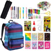 Kit Material Escolar com 59 Itens Ensino Fundamental Colegial Universidade Faculdade Completo Unissex Com Mochila Estojo