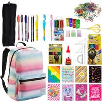 Kit Material Escolar com 59 Itens Ensino Fundamental Colegial Universidade Faculdade Completo Unissex Com Mochila Estojo