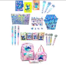 kit Material Escolar Com Mochila Lilo Stitch & Angel 20 Itens Papelaria Fofa Kawaii Promo