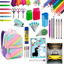 Kit Material Escolar Completo Caderno Mochila Ensino Médio Caneta Gel Canetas Ponta Fina Faculdade - Kit Masculino e Feminino