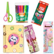 Kit Material Escolar Completo Donuts 9 Itens