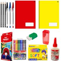 Kit Material Escolar Completo Papelaria Cadernos e Canetas