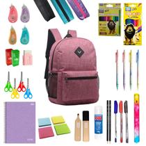 Kit Material Escolar Conjunto Ensino Médio Fundamental Aula Cor:Rosa