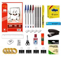 Kit material escolar e escritório com 32 itens com folha de sulfite Kit material escolar e escritório com 32 itens com folha de sulfite