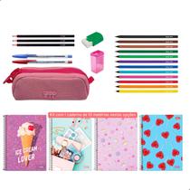 Kit Material Escolar Economico Estojo Caderno 10 Matérias + Itens