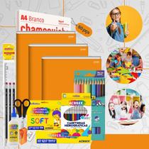 Kit Material Escolar Econômico Volta As Aulas Infantil 60 itens Ensino Fundamental Infantil Faber Acrilex Chamequinho