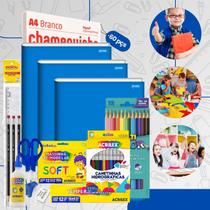 Kit Material Escolar Econômico Volta As Aulas Infantil 60 itens Ensino Fundamental Infantil Faber Acrilex Chamequinho
