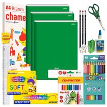 Kit Material Escolar Econômico Volta As Aulas Infantil 60 itens Ensino Fundamental Infantil Faber Acrilex Chamequinho - Kento