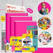 Kit Material Escolar Econômico Volta As Aulas Infantil 60 itens Ensino Fundamental Infantil Faber Acrilex Chamequinho