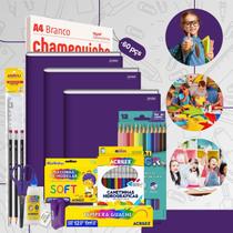 Kit Material Escolar Econômico Volta As Aulas Infantil 60 itens Ensino Fundamental Infantil Faber Acrilex Chamequinho