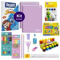 Kit Material Escolar Econômico Volta As Aulas Infantil 68pcs Ensino Fundamental Educação Infantil Acrilex Maripel LeoLeo