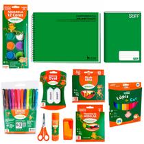 Kit Material Escolar Educação Infantil Completo Caderno Lápis Borracha Tesoura Apontador Cola Massinha Giz Cera Aquarela