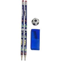 Kit Material Escolar Esportivo 2 Lápis Apontador Borracha School Basics Bola