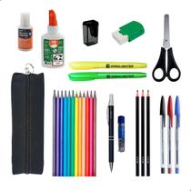 Kit Material Escolar Estojo Lapis De Cor Canetas Marcador Cola Tesoura E Mais Kit Material Escolar Estojo Lapis De Cor Canetas Marcador Cola Tesoura E Mais