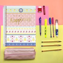 Kit Material Escolar Feminino Essencial Completo com Caderno Jolie 160Fls, Borracha, Lapiseira, Grafite, Caneta e Corretivo Kit Material Escolar Feminino Essencial Completo com Caderno Jolie 160Fls, Borracha, Lapiseira, Grafite, Caneta e Corretivo