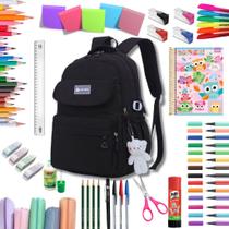 Kit Material Escolar Feminino Juvenil Ensino Médio Completo Cor da Mochila:Preta