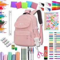 Kit Material Escolar Feminino Juvenil Ensino Médio Completo Cor da Mochila:Rosa