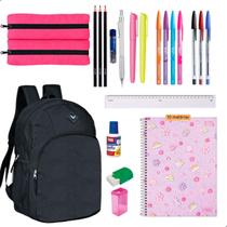 Kit Material Escolar Feminino Mochila Yepp Caderno Tilibra 10 Matérias + 19 itens